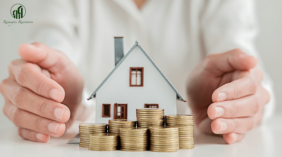 Model of a home with coins stacked in front of it to illustrate the cost of financing a renovation