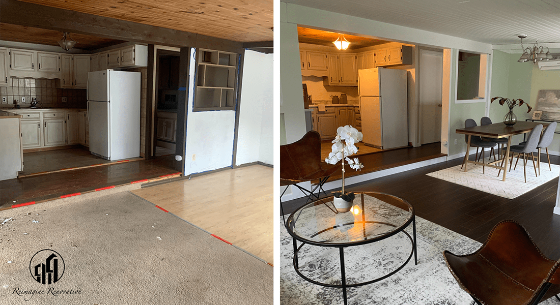 Image showing before and after photos of renovating an old house