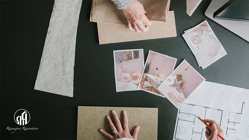 An overhead view of images of different design styles